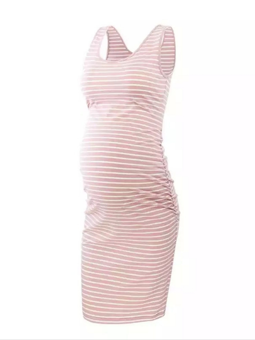 5/$20 Striped Sleeveless Pink & White Tank Ruched Maternity Dress